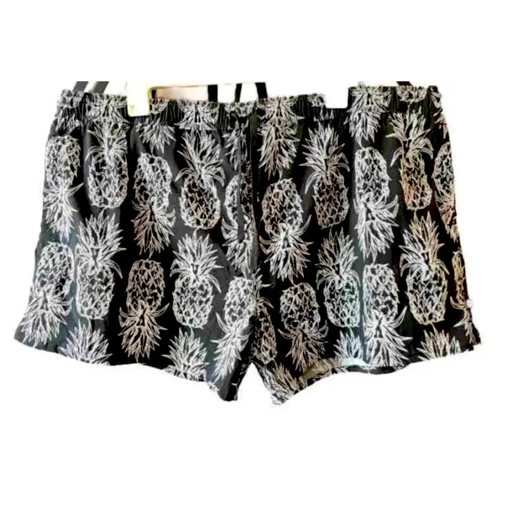 Lauren James Traveler Swim Surf Trunk Shorts Black With Pineapples Men's 2XL
